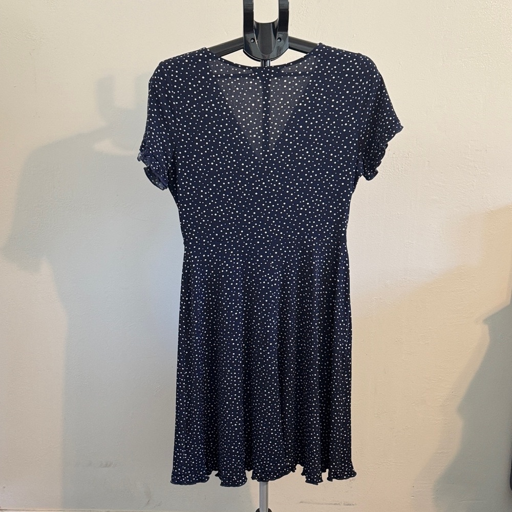 Navy Polka Dot Wrap Dress | Short Sleeve Casual Day‎ Dress | M - Picture 2 of 11
